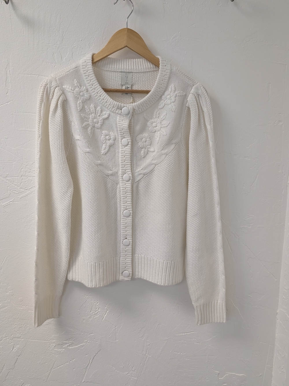 NWT Joie Floral Embroidered Knit Cardigan Sweater Ivory M